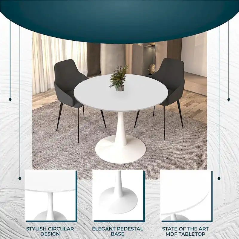 Mesa de comedor redonda de 40" con tapa de MDF y base de pedestal de acero