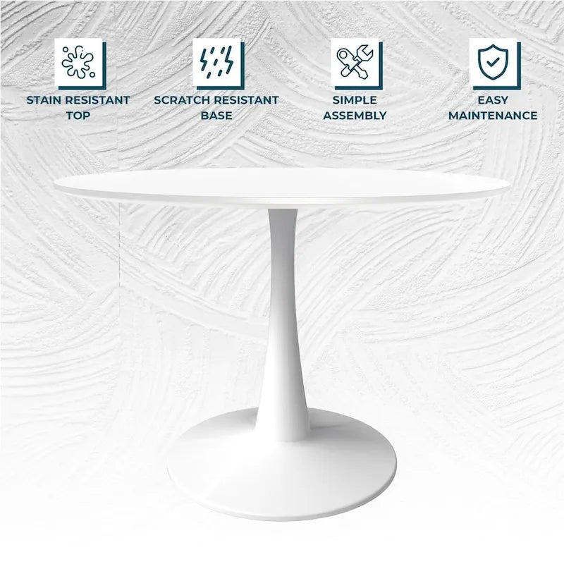 Mesa de comedor redonda de 40" con tapa de MDF y base de pedestal de acero