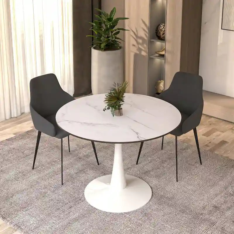 Mesa de comedor redonda de 40" con tapa de MDF y base de pedestal de acero