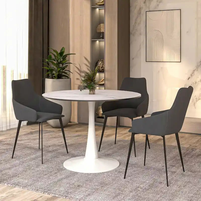Mesa de comedor redonda de 40" con tapa de MDF y base de pedestal de acero