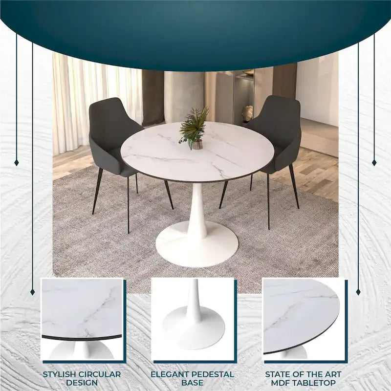 Mesa de comedor redonda de 40" con tapa de MDF y base de pedestal de acero