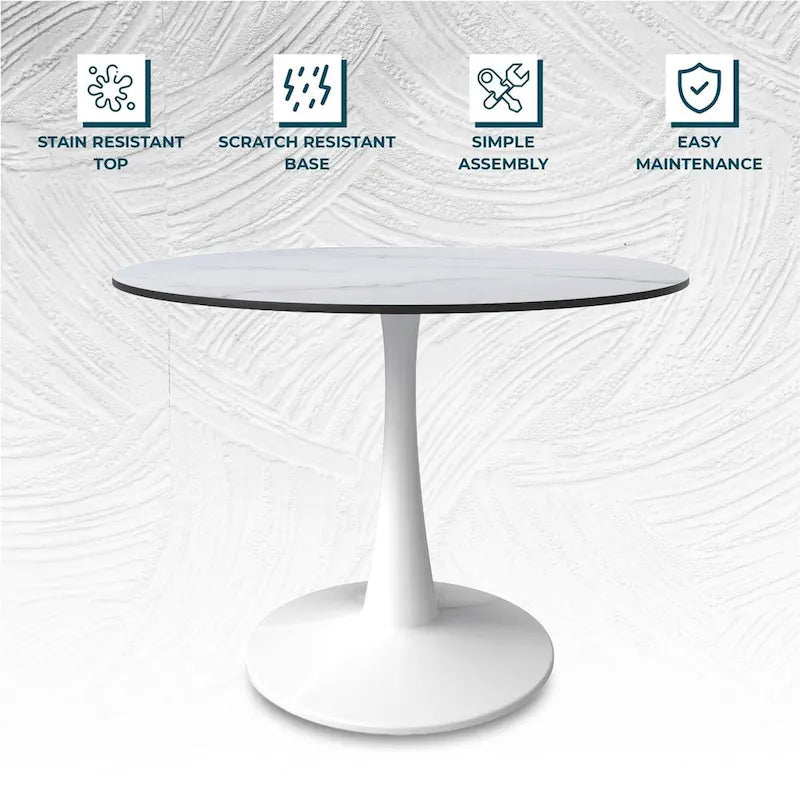 Mesa de comedor redonda de 40" con tapa de MDF y base de pedestal de acero