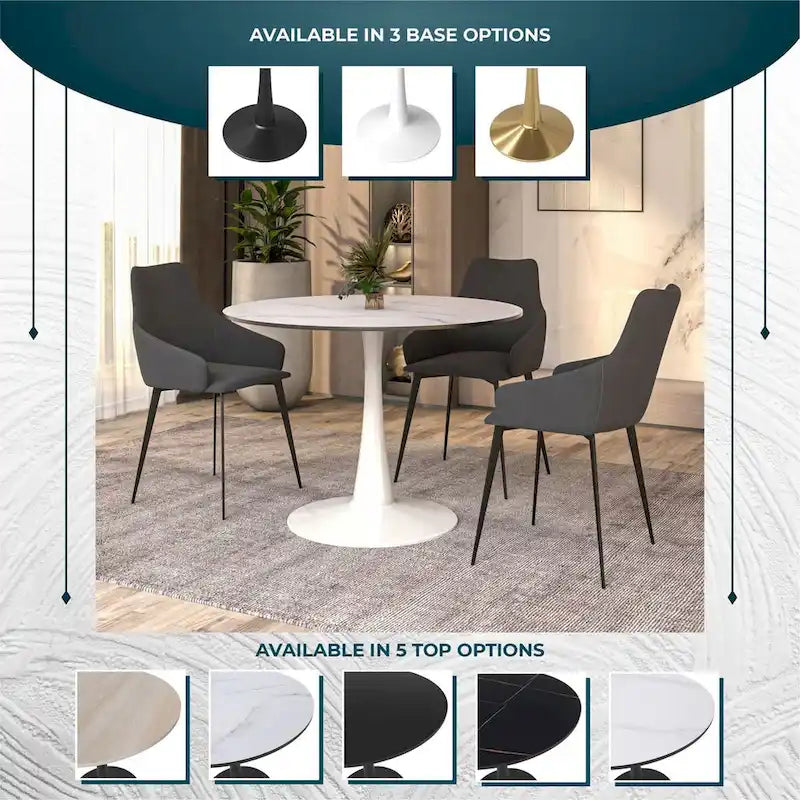 Mesa de comedor redonda de 40" con tapa de MDF y base de pedestal de acero