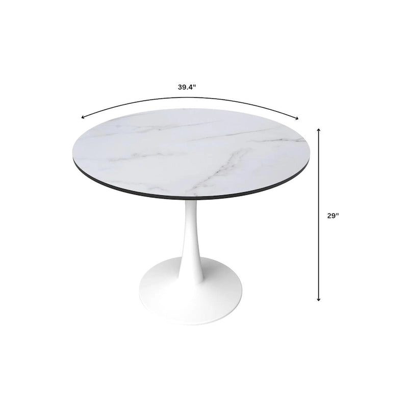Mesa de comedor redonda de 40" con tapa de MDF y base de pedestal de acero